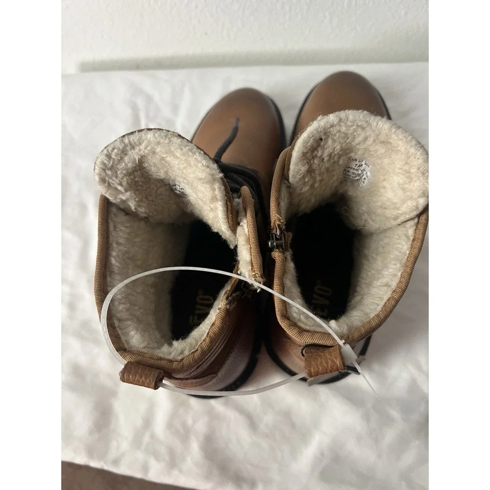 Crevo Tan Leather Faux Fur Lined Lace-Up Boots Zipper Accents Men's 8.5